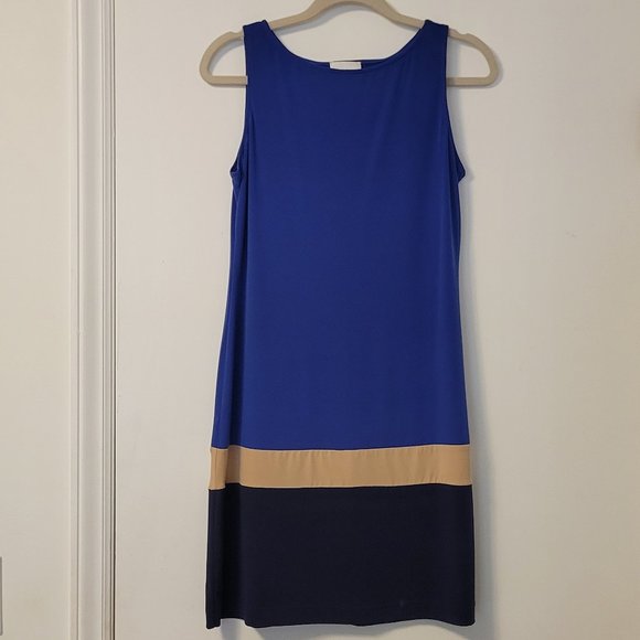 ❣️HP❣️ Donna Morgan beautiful blue sleeveless dress with tan and black sz: 6 - Picture 2 of 4